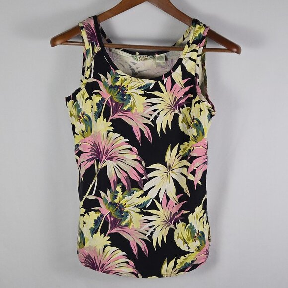 Tommy Bahama Silk Tank Top S Black Tropical Floral Print Resort Sleeveless‎ - Picture 1 of 10